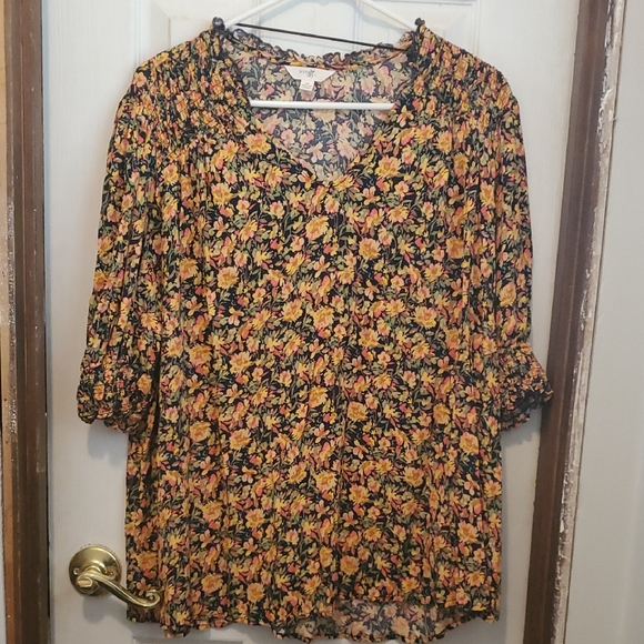 Terra & Sky Tops - Terra & Sky Orange and Blue 3/4 Sleeve Relaxed Blouse